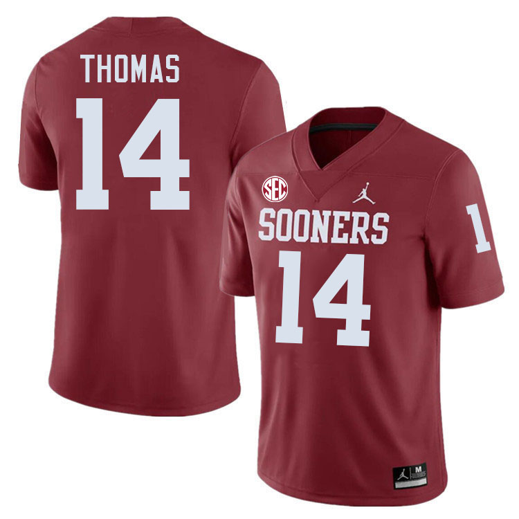 Oklahoma Sooners #14 Elijah Thomas College Football Jersey Stitched-Crimson